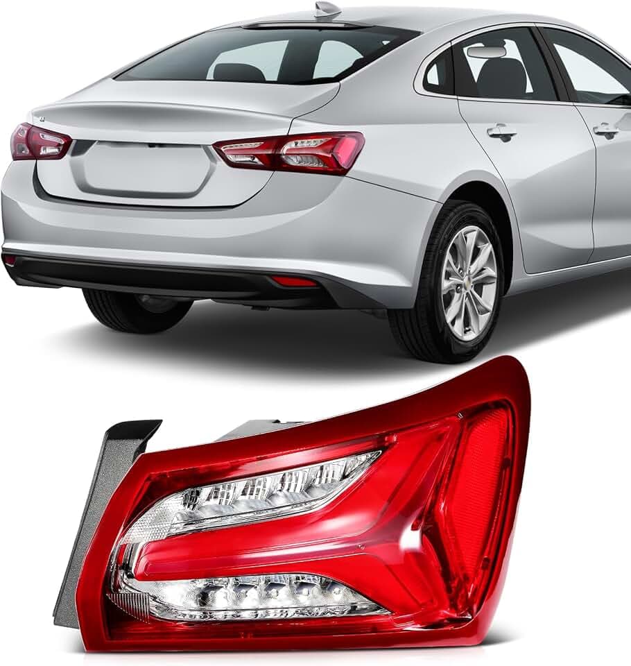 SCITOO LED Tail Light Assembly Fit for Chevy Malibu 2019-2022 Chrome Housing Red Right Tail light 84595943