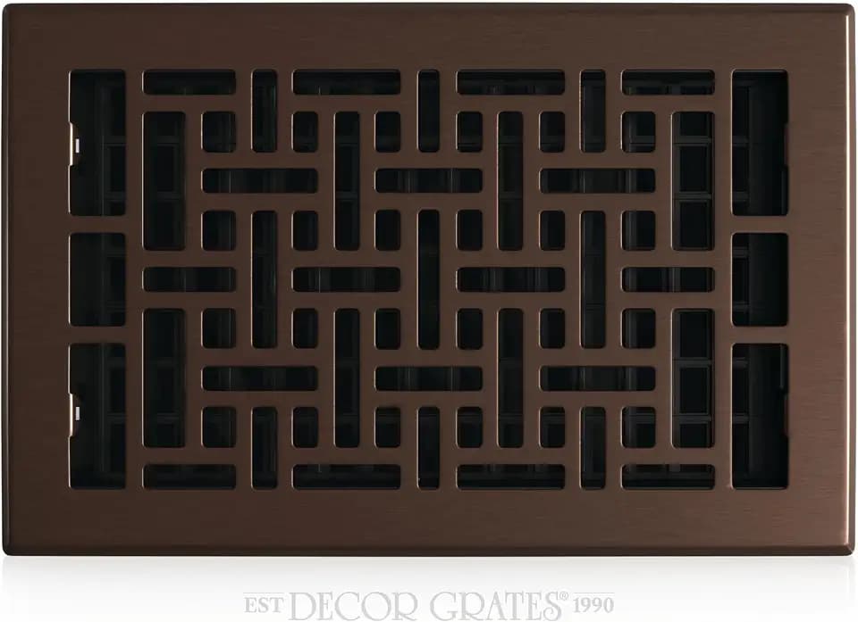 Decor Grates Metal Oriental Decorative Air Vent Cover 6x10 Floor Register – Adjustable Control Lever – AC Floor Vent Covers for Home Floor Vents – Fits 6 x 10 Inch Opening – Rubbed Bronze (AJH610-RB)