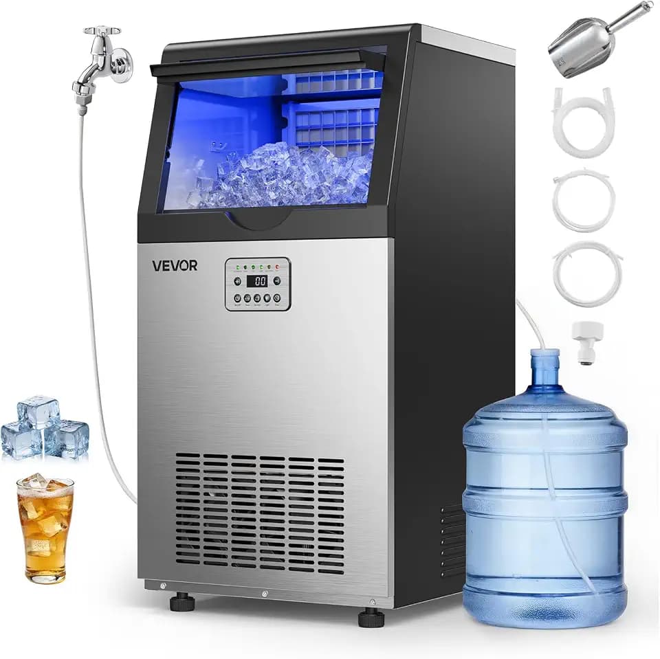 VEVOR Commercial Ice Maker Machine, 120 lbs/24h with 16-30 lbs Storage Capacity, Built-in/Freestanding/Under Counter, Stainless Steel Ice Maker with LED Display & Self-Cleaning, Home Bar Restaurant