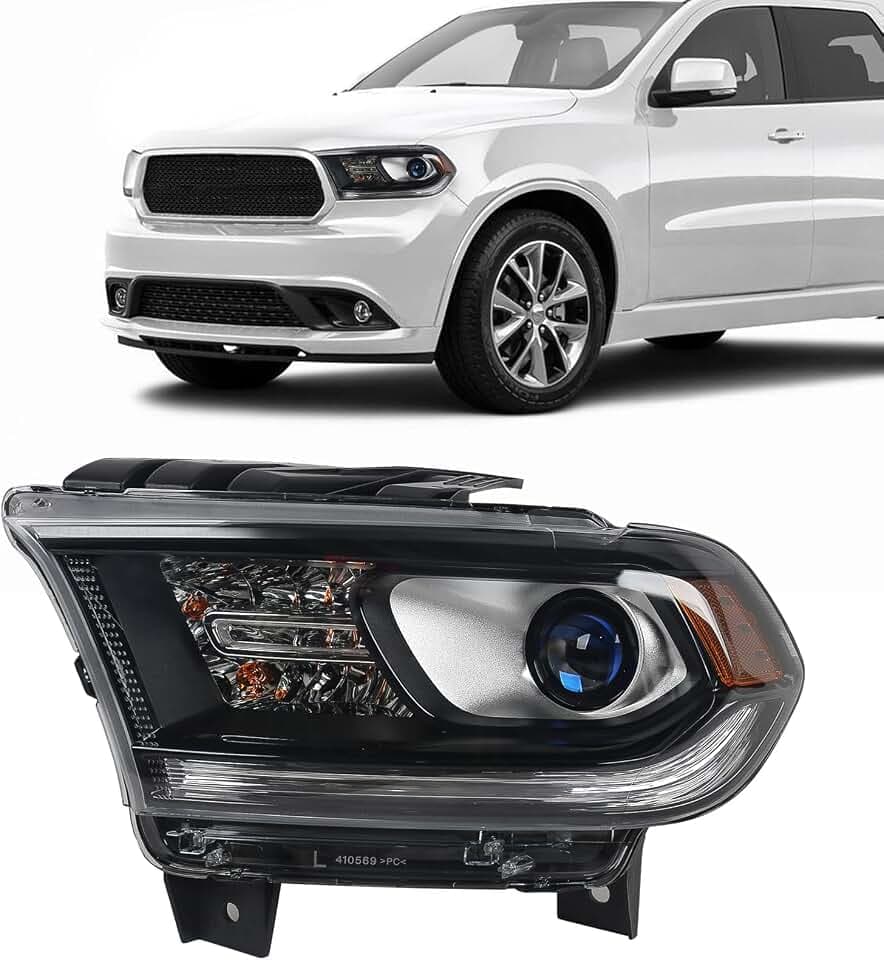 FIONE Halogen Headlight Assembly Compatible With Dodge Durango 2014-2020 Replacement Black Housing Headlights Without LED DRL Projector Left Driver Side LH 68299135AD CH2502302
