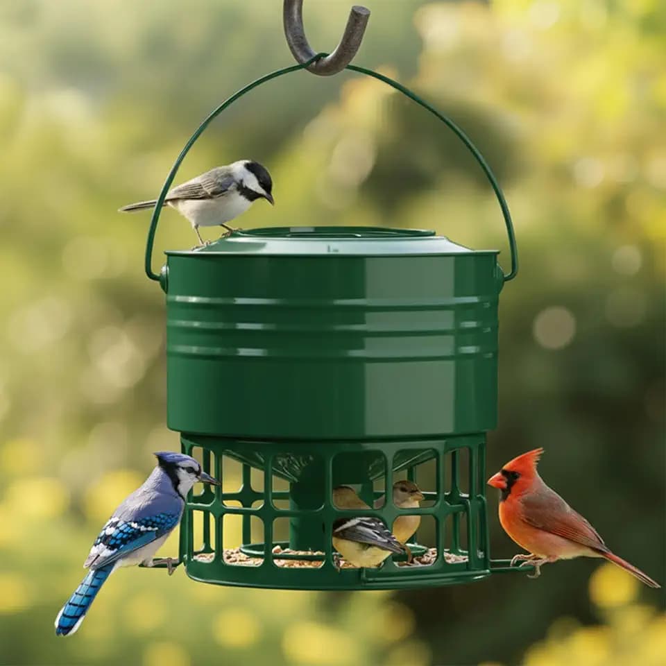 KOL Large Bird Feeder for Outdoors, 10LB Capacity Squirrel Proof Metal Feeder with 32 Feeding Ports & 3 Perches, Easy-Clean Hanging Birdfeeder for Cardinals, Bluebirds, Finches (Jasper)