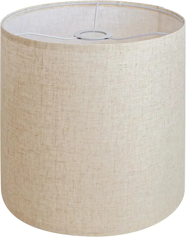 Beige Linen Tall Drum Lampshade, 11" Top x 11" Bottom x 12" High Lamp Shade, Lamp Shade Replacement for Table and Floor Lamps, Pendant Light，Handcrafted Lampshade，Easy Assembly