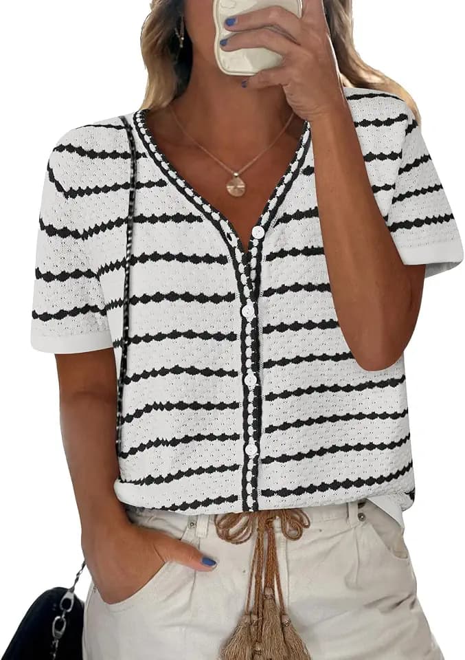 NALANISA Women's Short Sleeve Sweater Spring Summer Crochet Knit Tops 2026