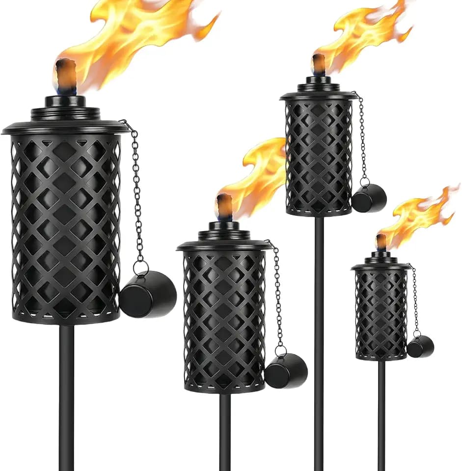 4‑Pack Garden Torches, 16 Oz Outdoor Citronella Metal Torches