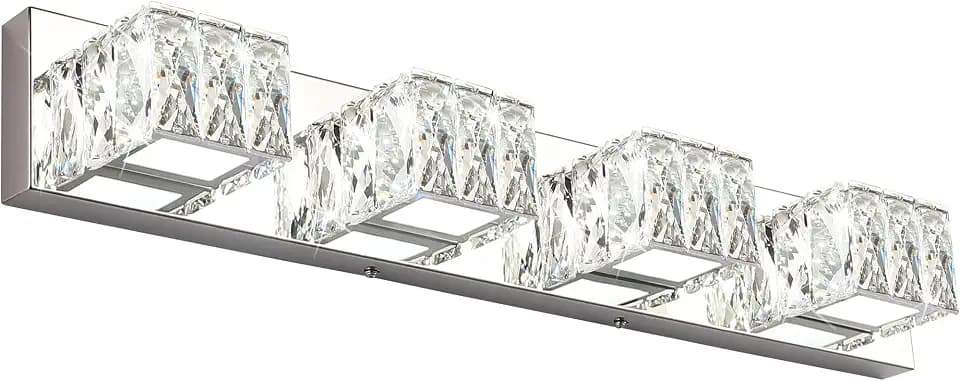 4 Light Bathroom Vanity Light - Crystal Modern LED Vanity Lights Bar - Chrome Bath Lighting Fixtures Over Mirro
