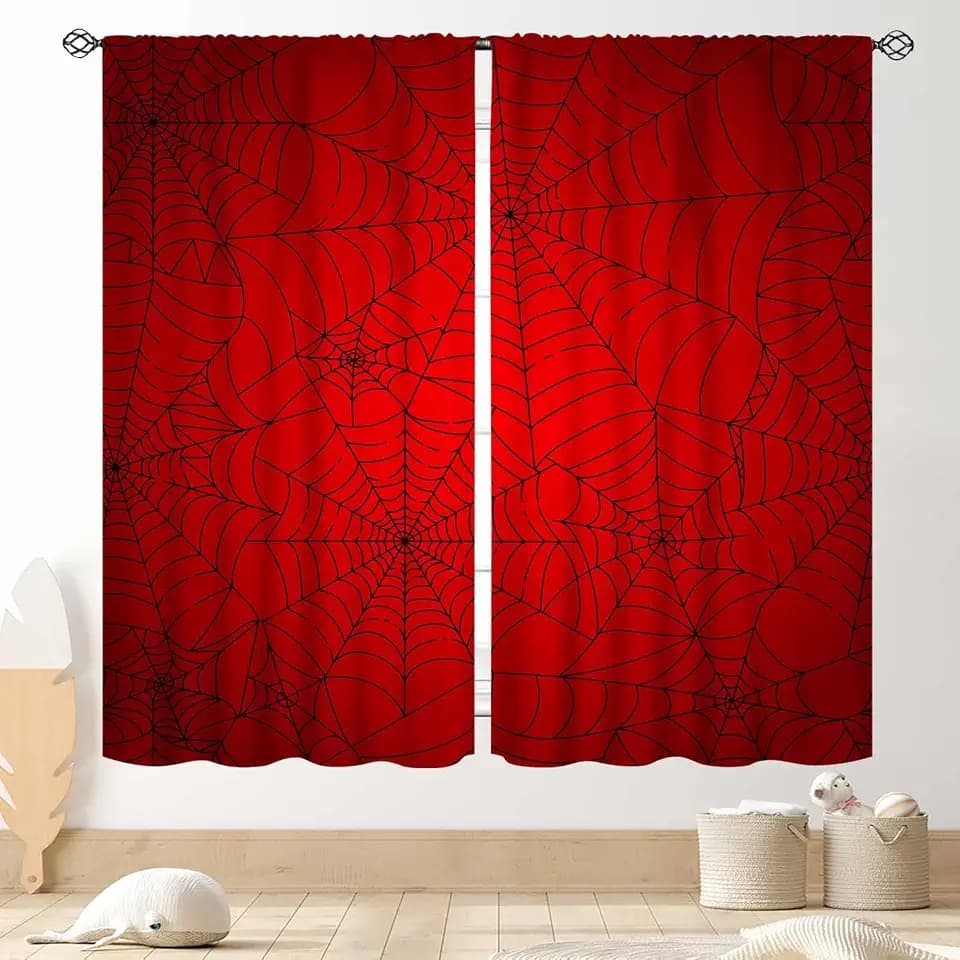 Super Hero Spider Curtains, Red Superhero Spider Web Boys Curtains for Kids Baby Room Living Room Bedroom Nursery Playroom Blackout Drapes 2 Panel Sets, 42"x54" Inch