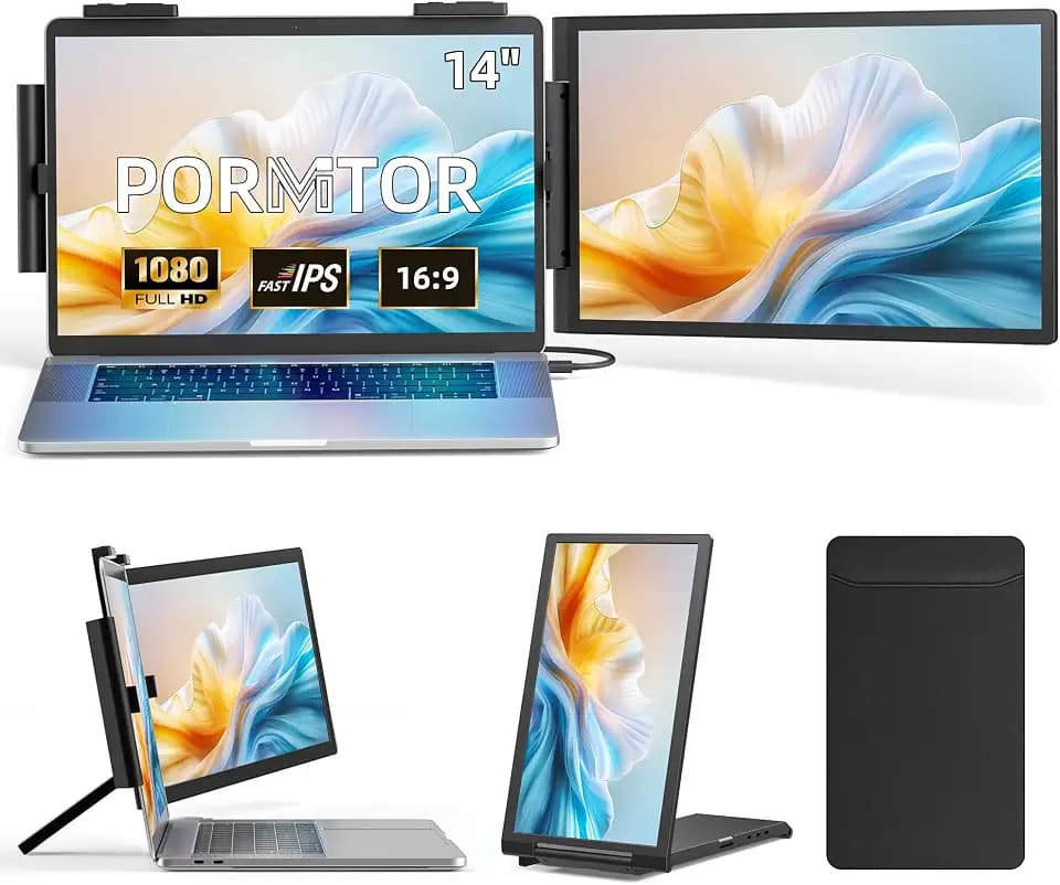 Laptop Screen Extender, 14" FHD 1080P IPS Laptop Monitor Extender with USB C/HDMI Port, Plug and Play Screen Portable Extended Monitor for 14"-15.6" Laptops