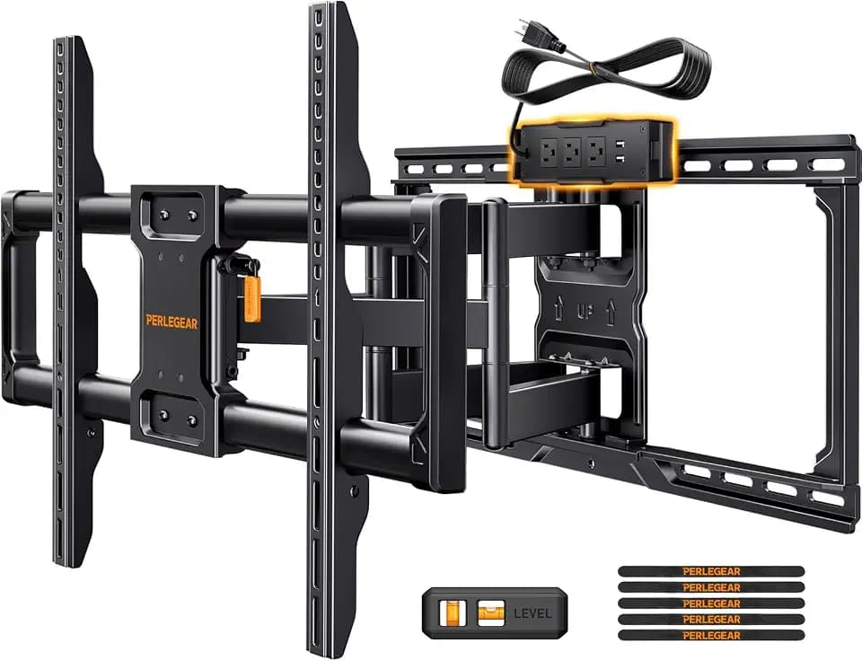 Perlegear Full Motion TV Wall Mount with Power Strip for 47–90 Inch TVs