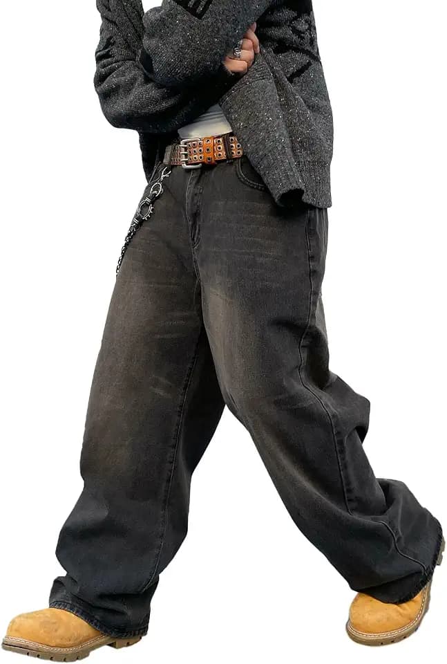 DFGIGT Men's Baggy Hip Hop Jeans Wide Leg Skater Denim Pants Streetwear