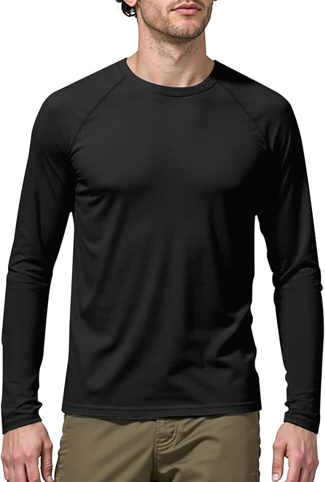 ineepor Merino Shirt Herren Langarm Loose Fit Funktionsshirt UV Sportshirt Wandershirt Kühlung Atmungsaktiv Schnelltrocknend Geruchshemmend Long Sleeve