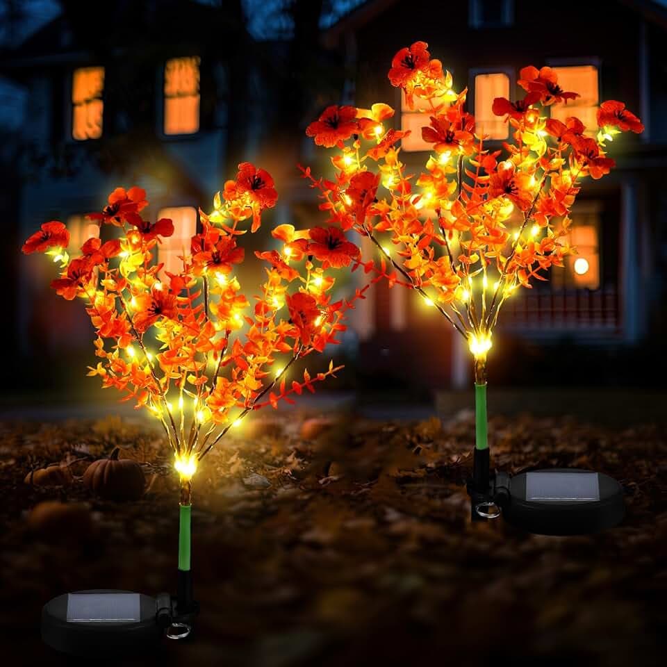 Glooglitter 2 Pack Orange Solar Flower Stake Light Outdoor Garden, Violet