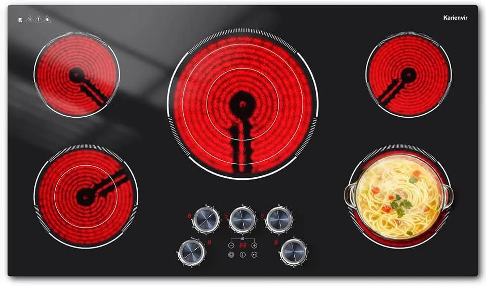 36 Inch Electric Cooktop 5 Burner 9200W, Touch & Anti-slip Knob