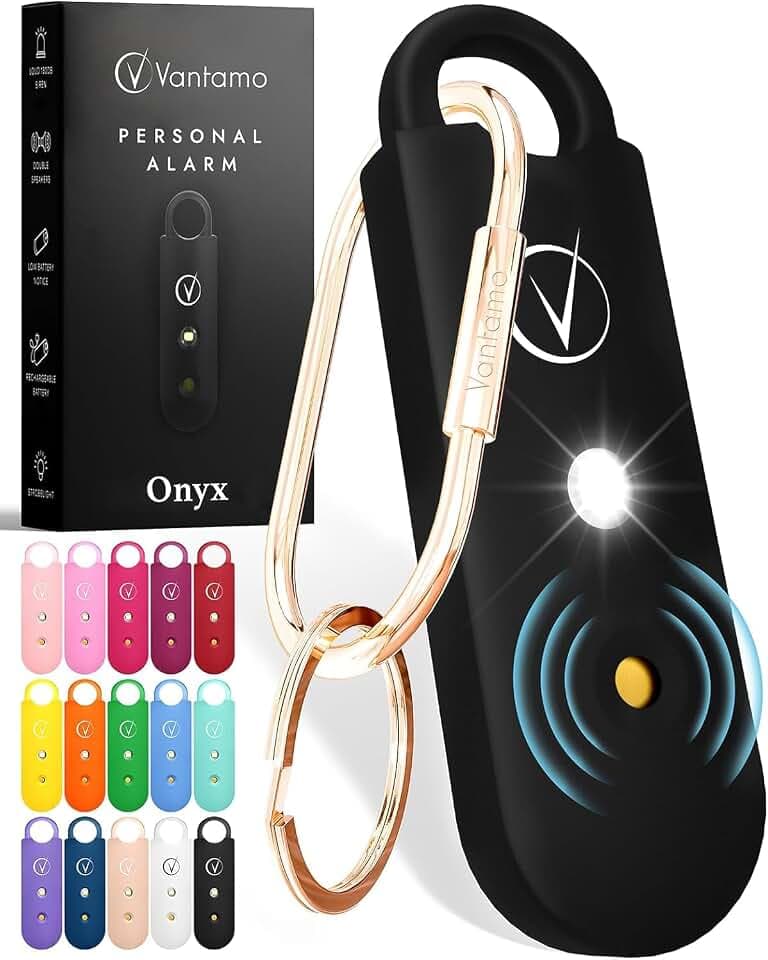 Vantamo Taschenalarm Extra Laut 130dB Mit 2 Lautsprechern Für Selbstverteidigung Frauen, Hell Taschenlampe & Batteriewarnung, Alarm Für Frauen Unterwegs Mit Schlüsselanhänger
