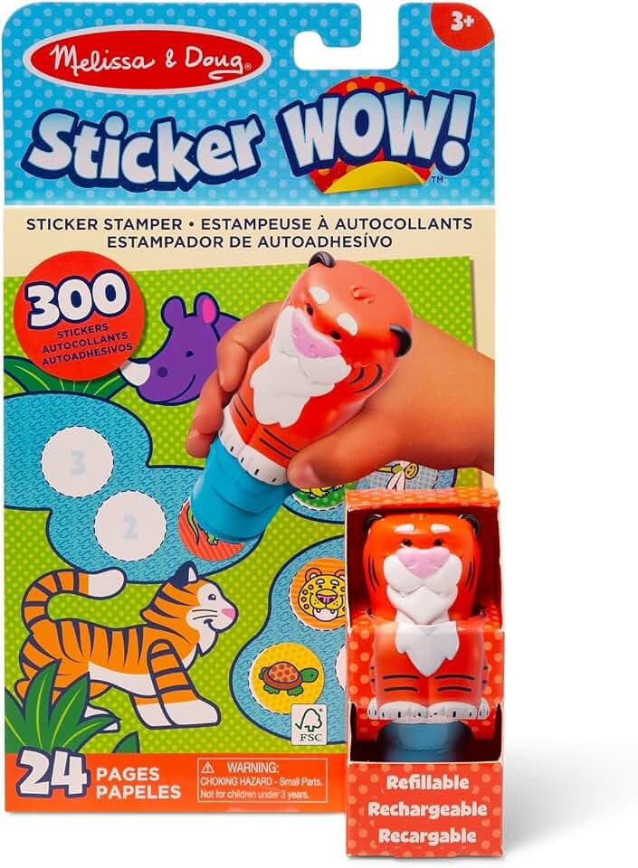 Melissa & Doug - Sticker Wow Stempel-Set Tiger, Mit 300 Stickern, Nachfüllbarer Sticker-Stempel und 24-seitiger Aktivitätenblock, Für Kinder ab 3 Jahren