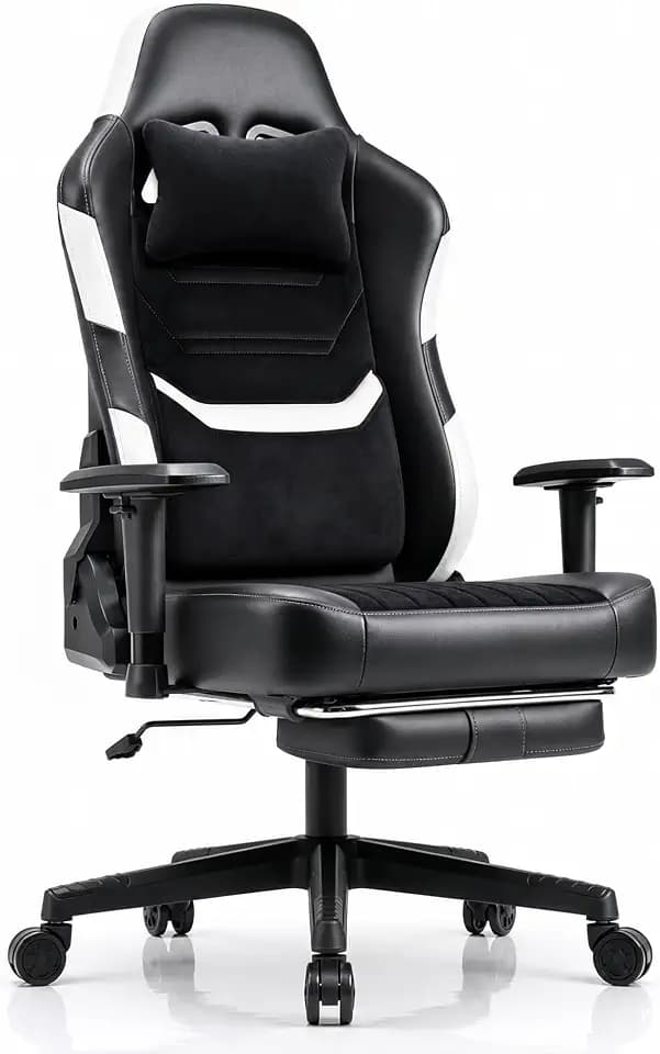 JUMMICO Gaming Stuhl für Erwachsene (Big & Tall), Belastbar bis 200 KG, Schwerer Ergonomischer Bürostuhl mit 2D Armlehnen, Fußstütze, 90°-160° Verstellbarem Schreibtischstuhl, Weiß
