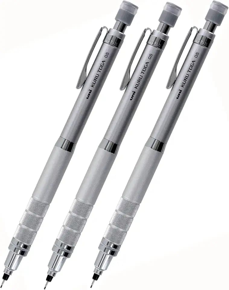 Uni Kuru Toga Roulette Auto Mechanical Pencil, 0.5mm, Gun Metallic Silver, Pack of 3