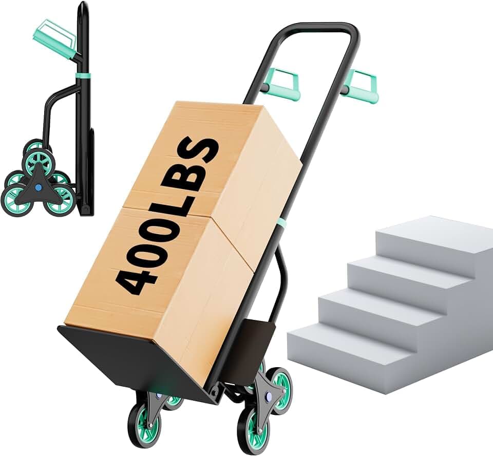 Stair Climbing Hand Truck, 440Lb Capacity, Heavy Duty Dolly Cart for Stairs with Six Wheels & Telescoping Handle, Folding Stair Climbing Trolley for Shopping Home Moving Warehouse