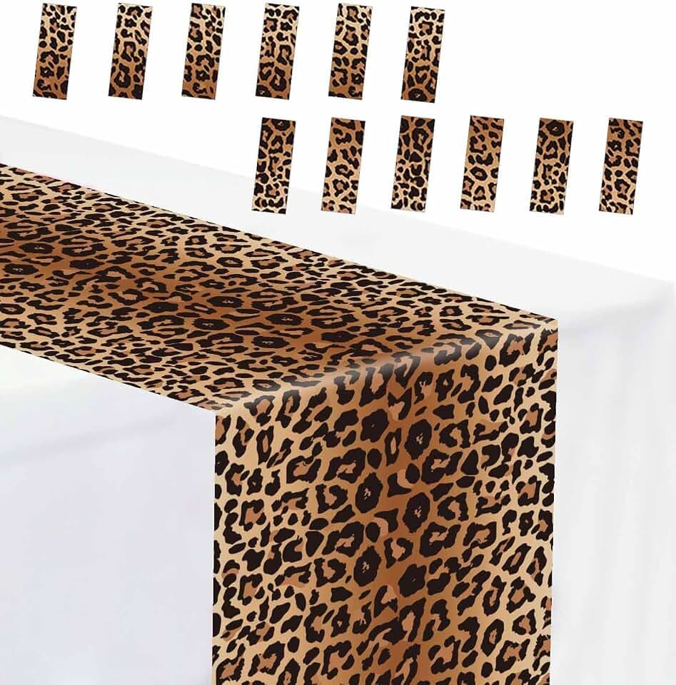 12 PCS Leopard Print Table Runner 14 x 108 Plastic Cheetah Print Table Runner for Jungle Safari Party Birthday Bachelorette Wedding Disposable Tables Runner