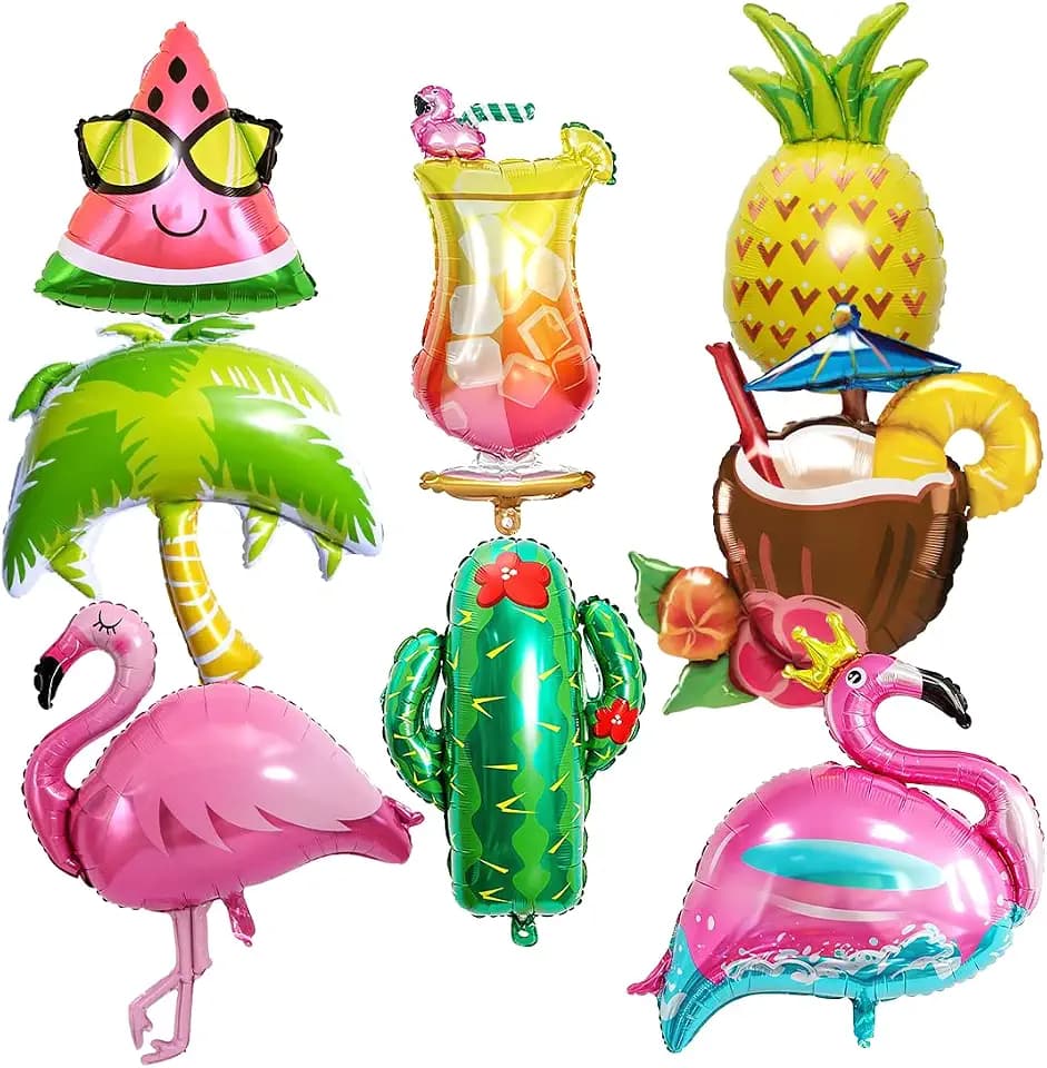 8 Stück Luftballons Hawaii, XXL Folienballons Flamingo Ananas Kaktus, Kokosnuss Baum Frucht Flamingo Weinglas Tropische Riesenballon, Helium Ballon für Geburtstag, Sommer, Tropical Strandparty Deko