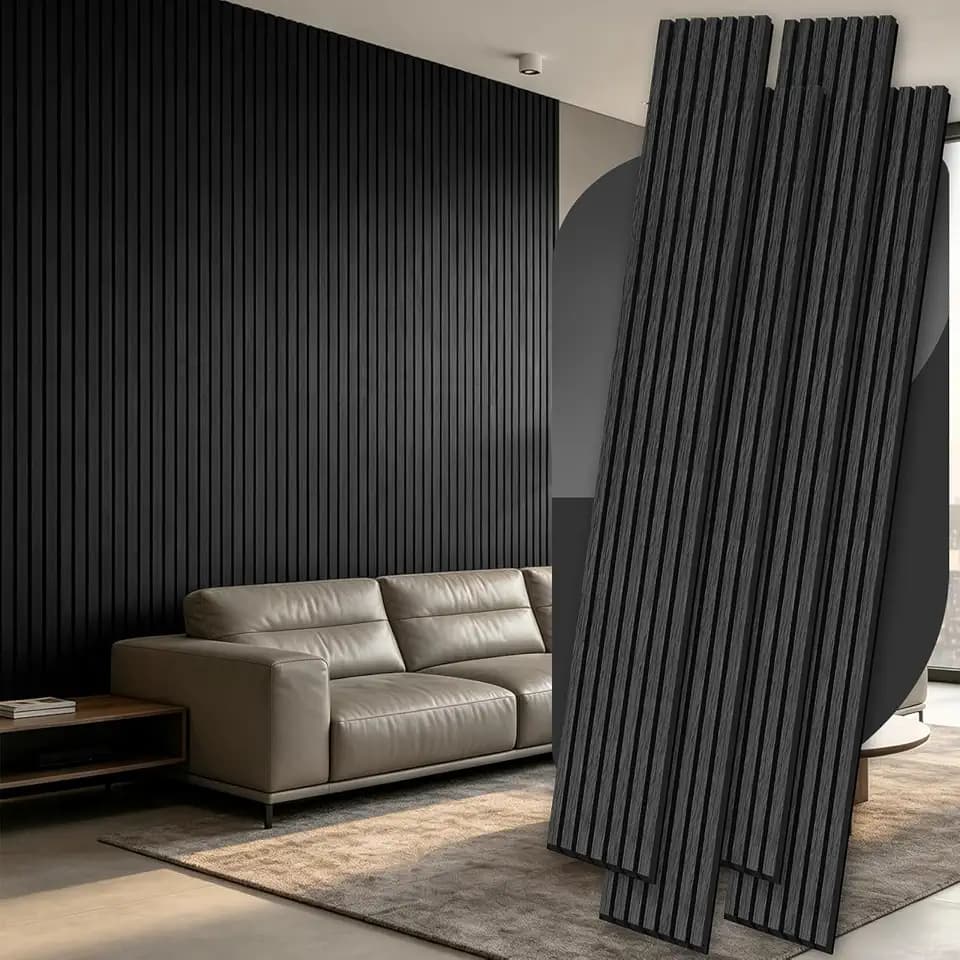 4 Pack Wood Panels for Wall, 106.3" × 11" Wood Slat Acoustic Panels for Wall, Soundproof Panels, 3D Fluted Panels for Interior Wall Decor (Blackwood)