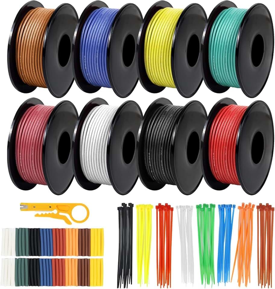 26 AWG Stranded Wire Spool, 32.8ft Each in 8 Colors - Silicone Electrical Tinned Copper Wire, 26 Gauge Flexible Hook Up Wire Kit for DIY, Automotive, Home, and Power Wiring