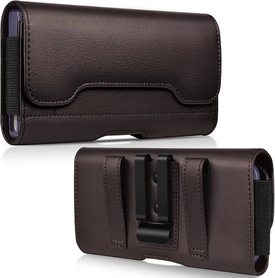 ACCKUO Leather Phone Holster with Strong Metal Belt Clip and Card Holder Compatible with iPhone 17 Air, 16/15/14/13 Pro Max, Galaxy S26/S25/S24/S23/S22 Plus and FE for Everyday Protection, L-Coffee