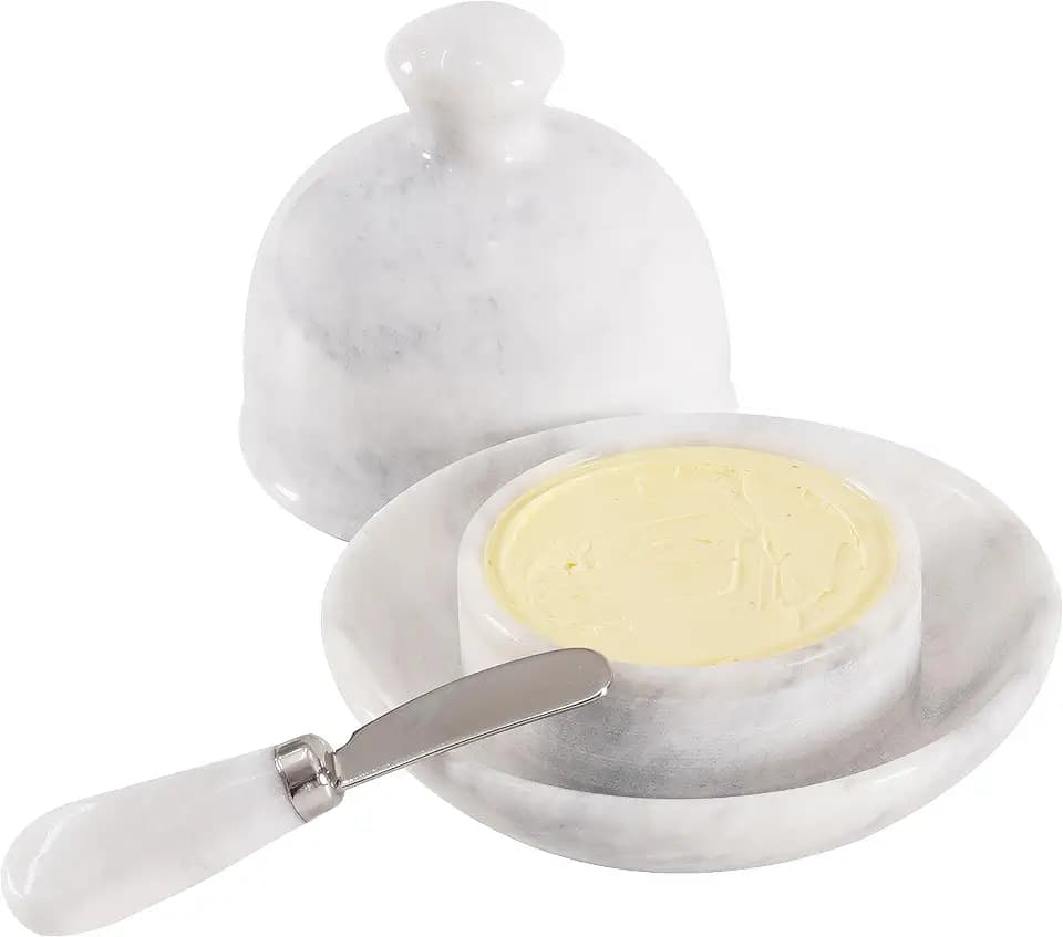 Radicaln Marble Butter Dish with Lid for Countertop 6" French Butter Crock