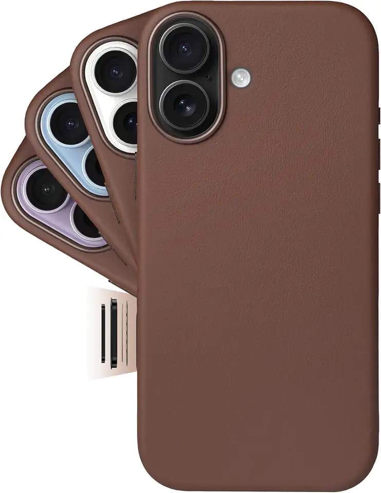 LONLI Classic | Gold-Rated Leather - European Genuine Vele Leather Case for iPhone 17 - [Built-in Camera Control and Compatible with Magsafe] - Dark Saddle