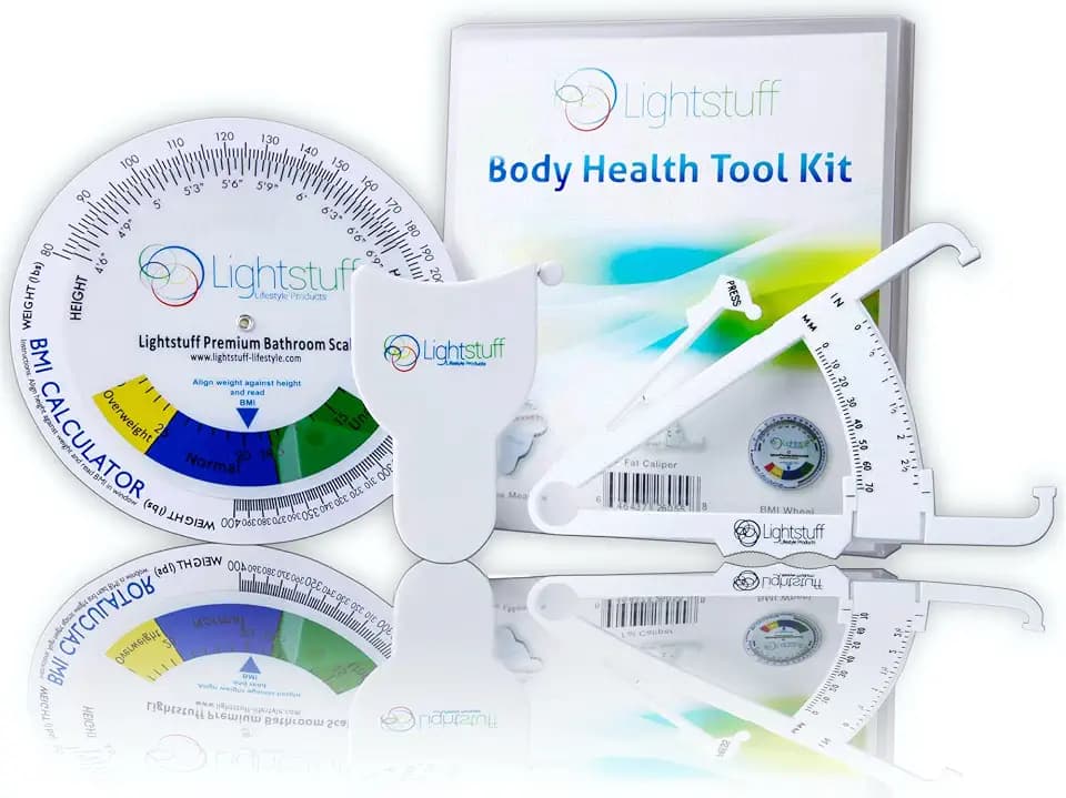 Lightstuff Body Health Tool Kit - Skinfold Calipers, Body Measuring Tape & BMI Calculator - Instructions and Body Fat Percentage Charts for Men and Women Included