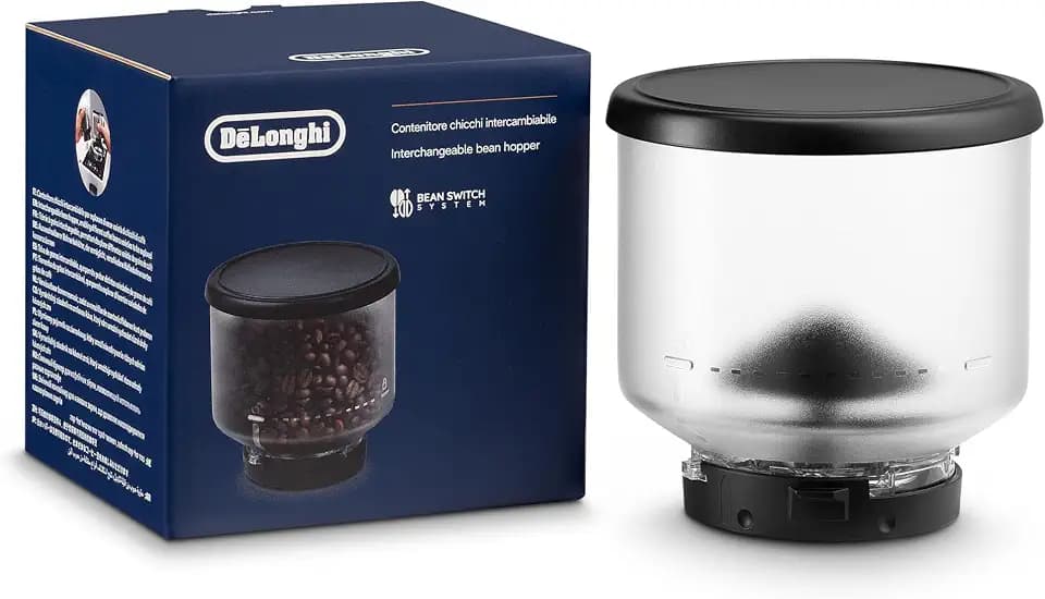 De'Longhi Bohnenbehälter DLSC403, austauschbarer Bohnenbehälter für De'Longhi Rivelia Kaffeevollautomat, inkl. 250 g Kaffeebohnen, Schwarzer Deckel