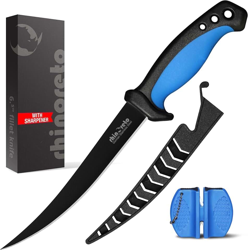 Rhinoreto 6.5" Flexible Fillet Knife for Fish with Sheath & Sharpener