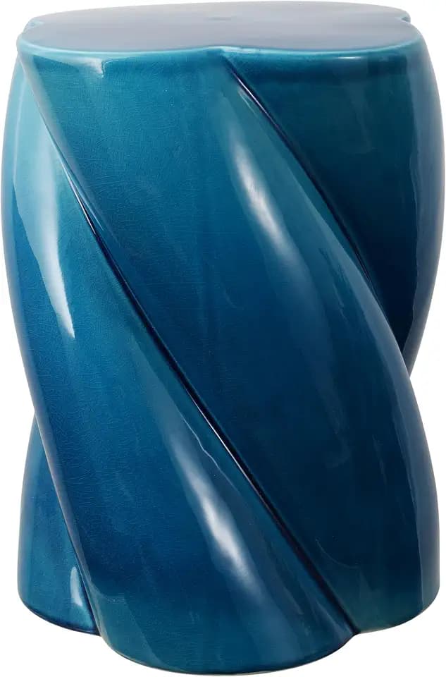 JONATHAN Y Yves Garden Stool Twisted Ceramic 17.5" Side Table, Cracked Blue