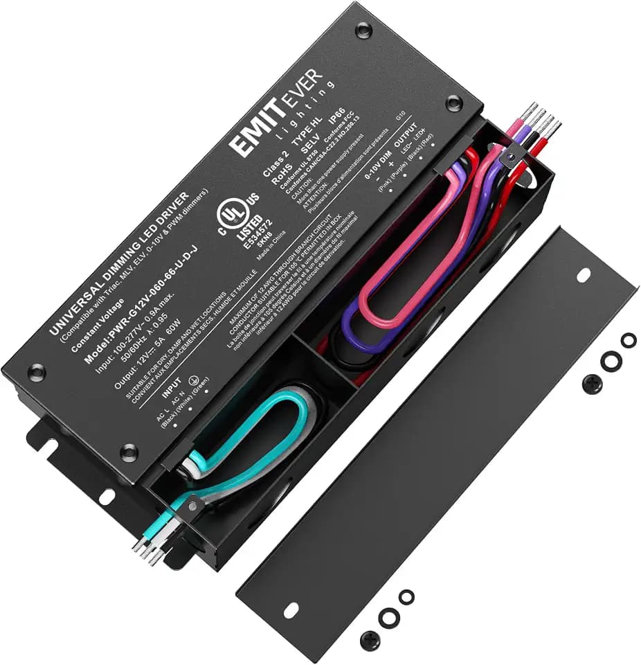 EMITEVER 12V 60W 5-in-1 Dimmable LED Driver,AC 110-277V to DC,UL Listed