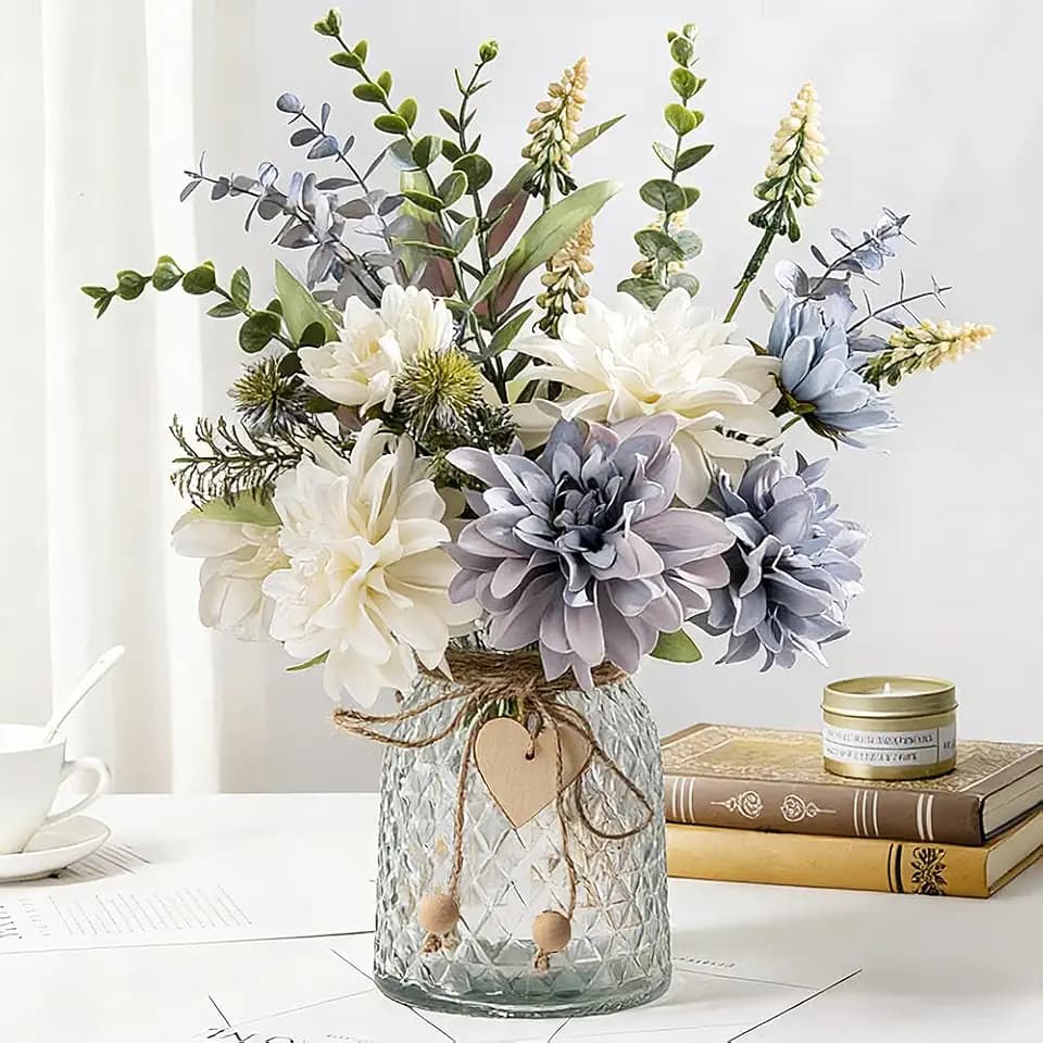 Artificial Dahlia Flowers with Vase, 14.9'' (Dahlia)