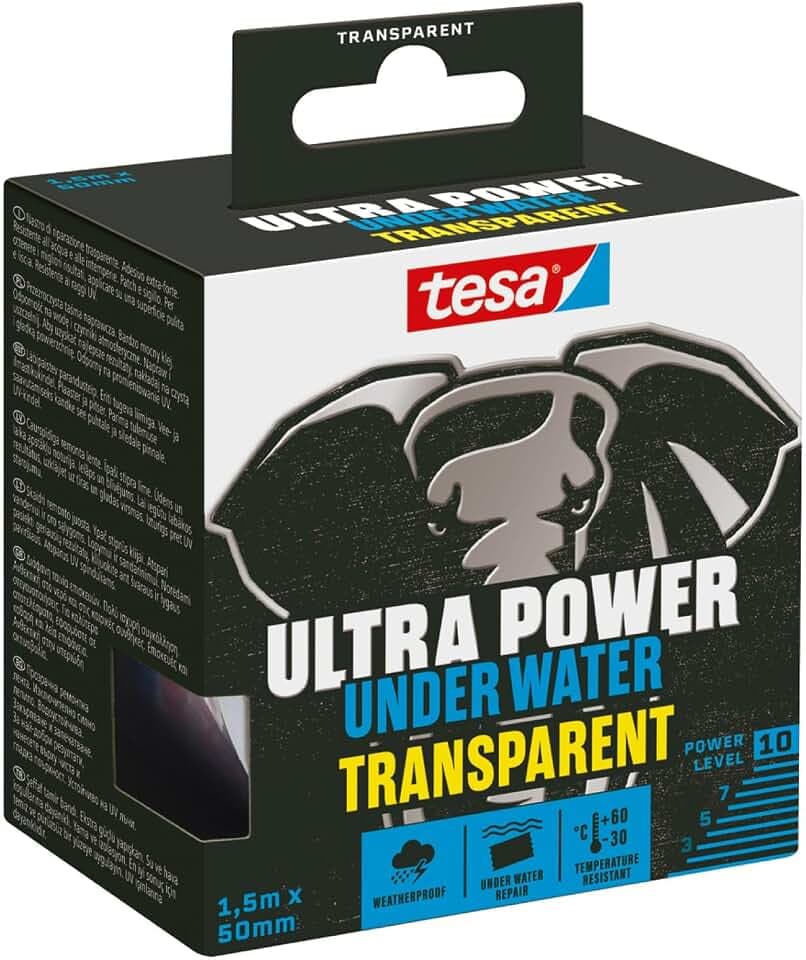 tesa Ultra Power Under Water Reparaturband - Transparent - 1,5 m x 50 mm