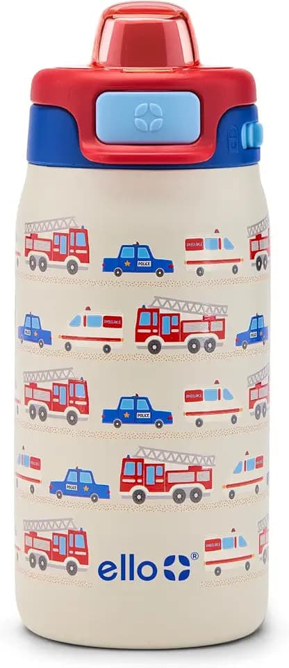 Ello Kids Pop & Fill 12oz Stainless Water Bottle, Sip or Chug,To the Rescue