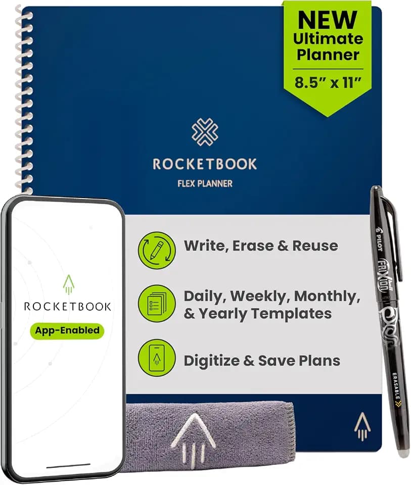 Rocketbook Flex Reusable Planner, Letter Size 8.5x11, Navy Blue