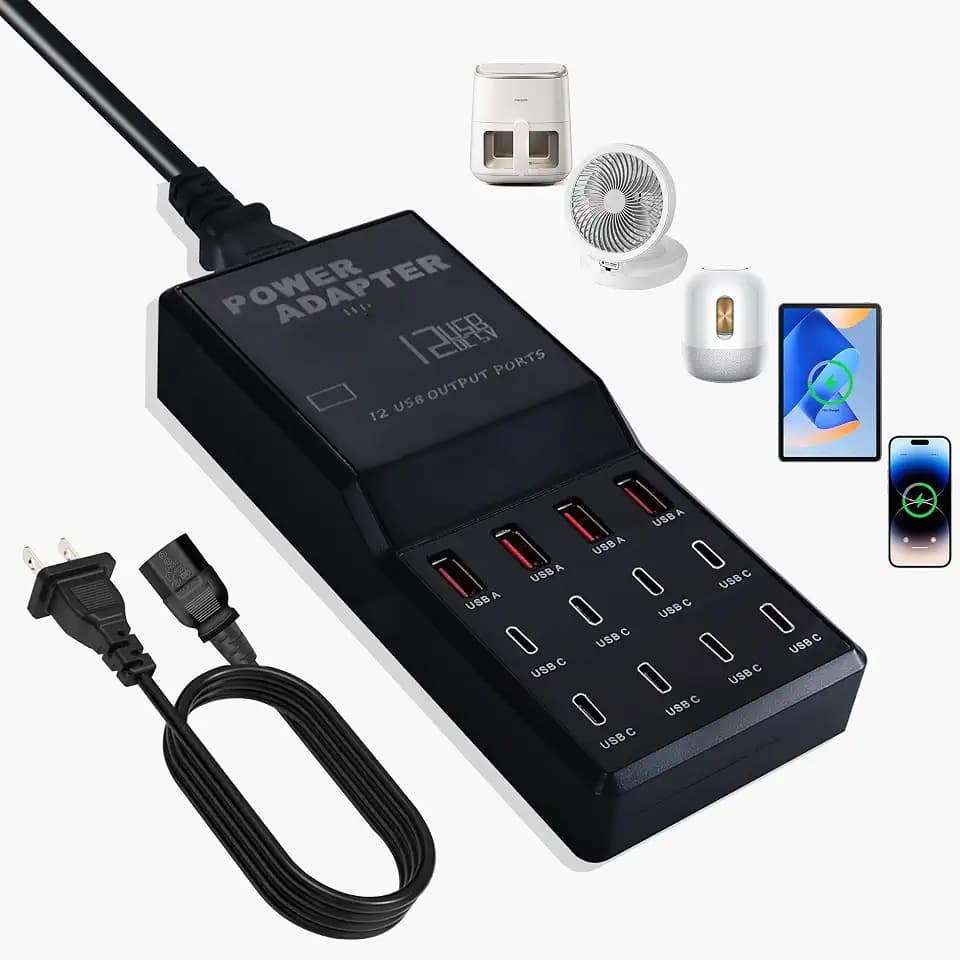 65W 12-Port USB-A/C Charging Station for MacBook, iPhone 15, iPad, 12-in-1