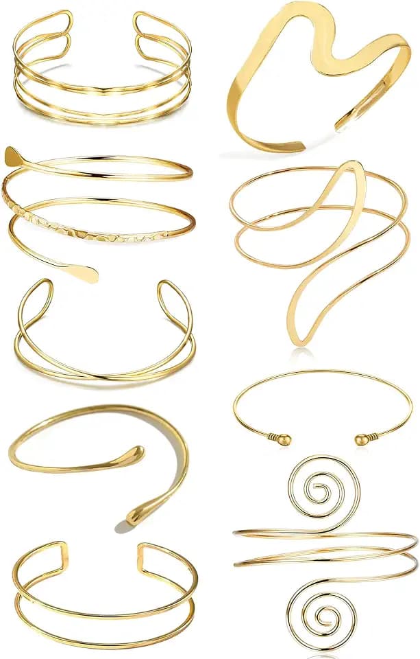 EIELO 9 Pcs Arm Cuff Bracelets for Women Upper Arm Bands Armband Armlet Cuff Bangle Adjustable Gold/Silver Plated Arm Bracelet Set