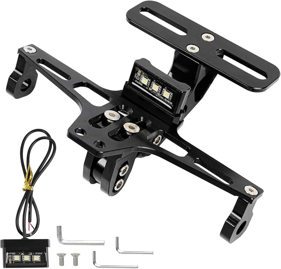 DREAMIZER Motorrad Kennzeichenhalter Kotflügel Entferner Kit, Verstellbarer Kennzeichenhalterung mit Kennzeichenbeleuchtung, Universal Kompatibel für MT01 MT07 MT09 Z900 SV650 (Schwarz)