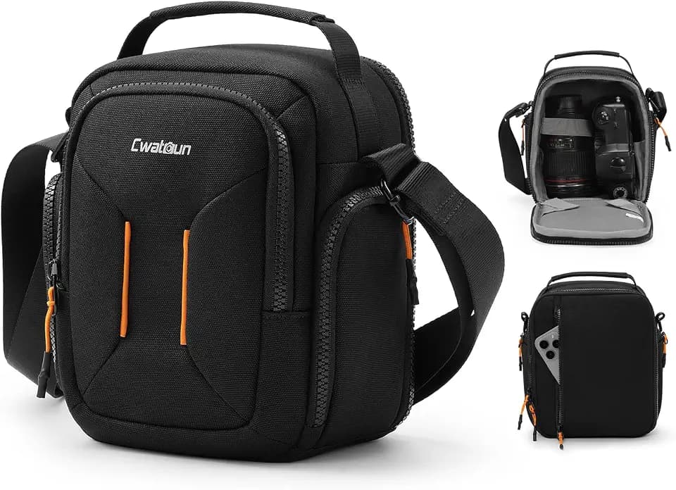 Cwatcun Compact Camera Sling Bag, Padded Crossbody Case for DSLR/Mirrorless