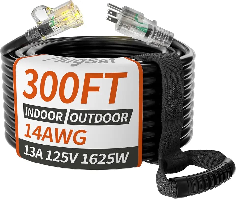 PlugSaf 14/3 Gauge 300 FT Extension Cord Outdoor, Heavy Duty Extension Cord