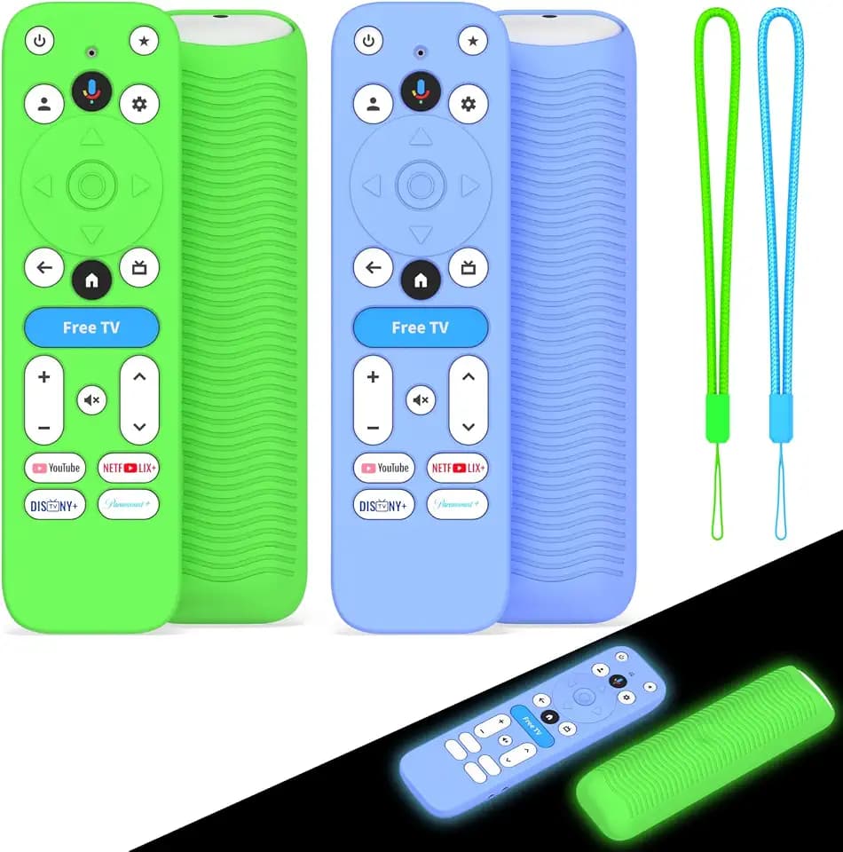 2Pack Silicone Cover for Onn 4K Pro Remote, Anti-Slip Shockproof Protective Cover Compatible with Free TV Button Onn 4K Plus/Pro Remote Control with Lanyard (Blue+Green)
