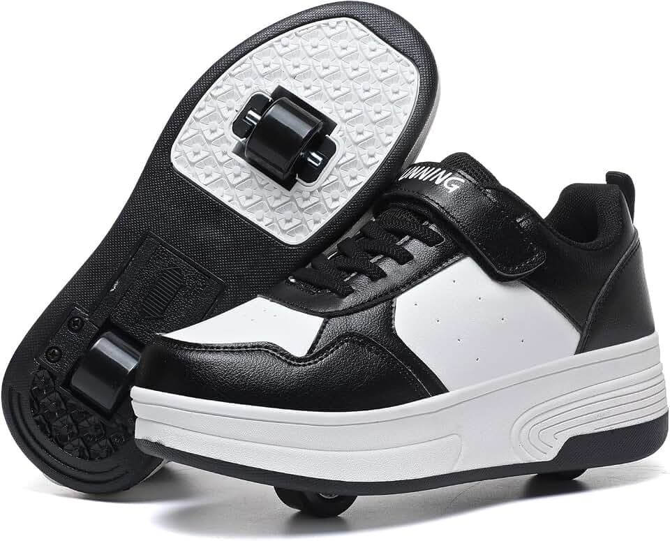 HSQ Schuhe mit Rollen für mädchen Jungen Kinder,Rollschuhe mit 2 Abnehmbar Rädern,Komfort Outdoor Fashion Skateboardschuhe Sportschuhe für Kinder
