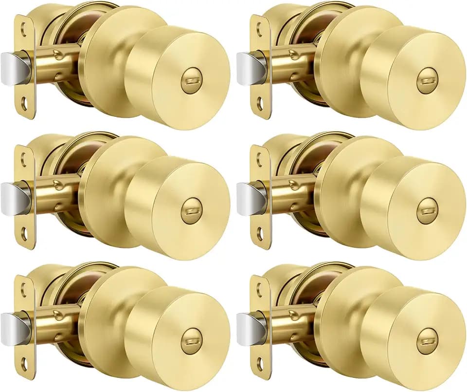 Goldenwarm Gold Door Knobs Interior, Privacy Door Knob for Bedroom 6 Pack