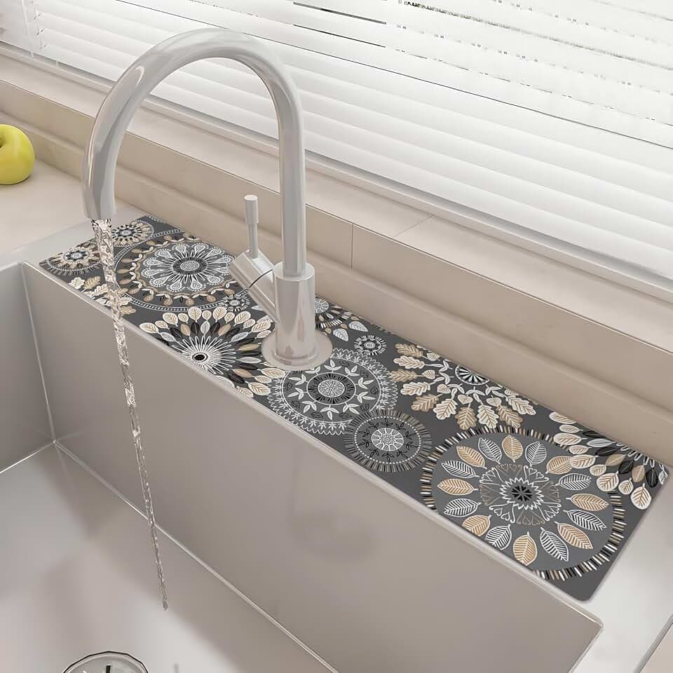 24" X 5.5" Kitchen Sink Splash Guard Faucet Mat Mandala Super Absorbent Fast Drying Faucet Guard & Draining Mat Sink Splash Guard Behind Faucet for Kitchen, Bathroom