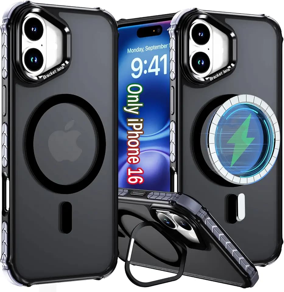for iPhone 16 Phone Case Black: [Compatible with MagSafe]