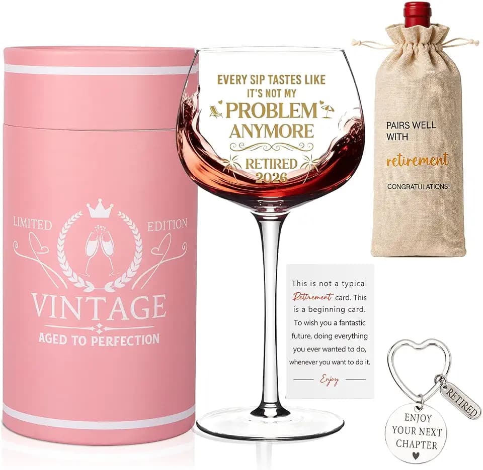 Ithmahco 2026 Retirement Gift For Woman, Funny Retirement Gifts, Wine Gifts For Women With Glasses, Wine Bag, Card And Keychain, Personalized Going Away Gift For Friends Coworker Boss Nurse Teacher