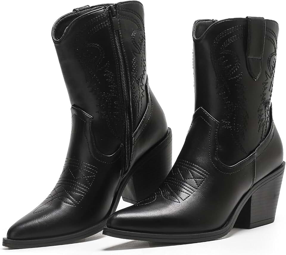 Putu Cowboy Ankle Boots for Women Western Booties with Embroidery Detail