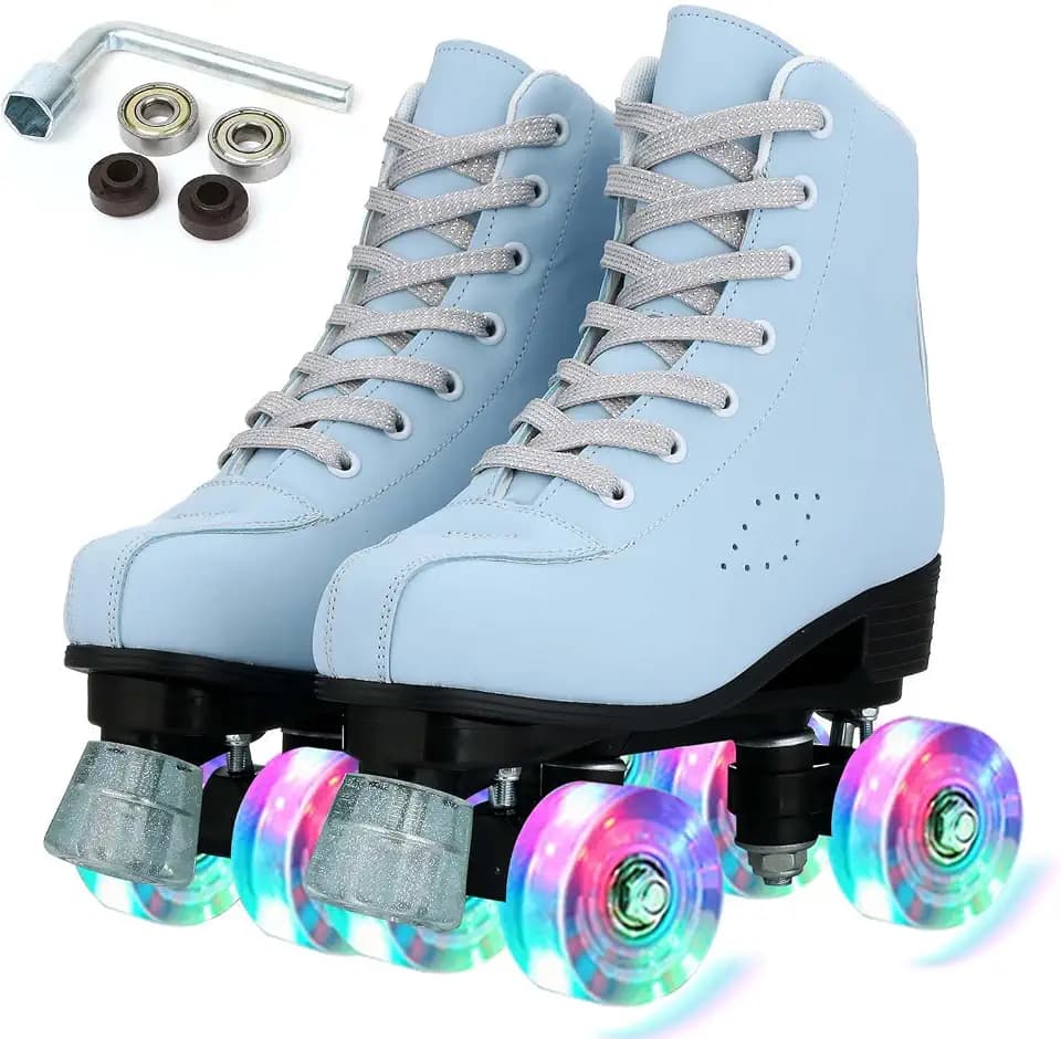 Silvertree Women's Roller Skates PU Leather High-top Roller Skate Four-Wheel Roller Skate Shiny Roller Skates with Carry Bag for Girls